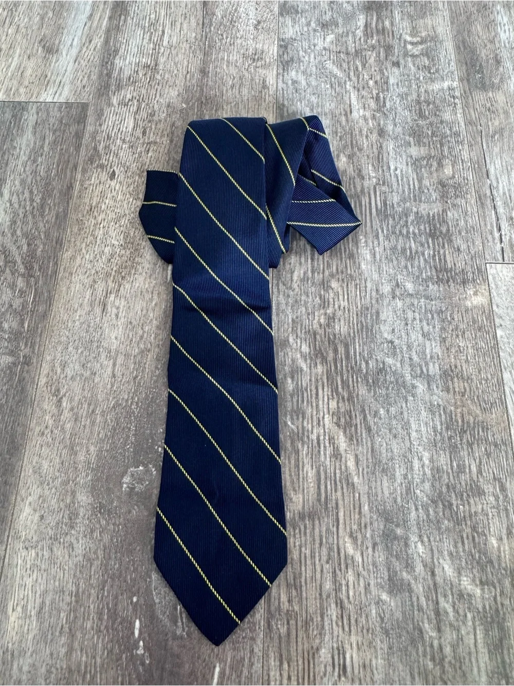 Vintage! Christian Dior Classic Navy and Yellow Stripe Silk Tie - 3” Wide